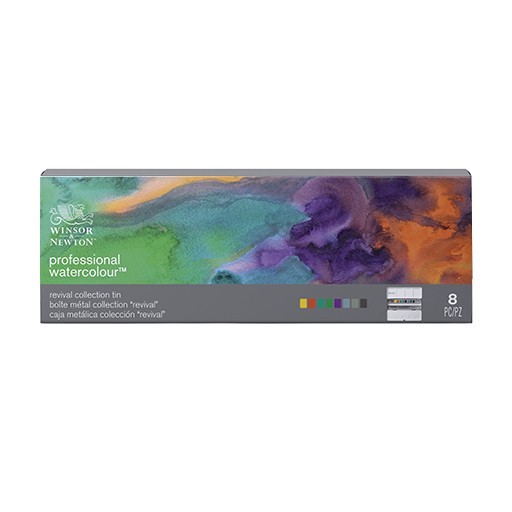 WINSOR & NEWTON PROFESSIONAL AQUARELLFARBE REVIVAL SET 8 HALBE NÄPFCHEN IM METALLKASTEN