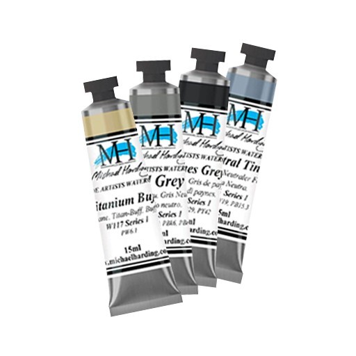 MICHAEL HARDING AQUARELLFARBE GREY ESSENTIALS SET 4 X 15 ML TUBEN