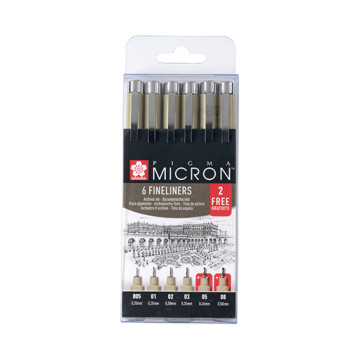 SAKURA PIGMA MICRON SET 4 PENNARELLI FINELINER NERI + 2 IN OMAGGIO