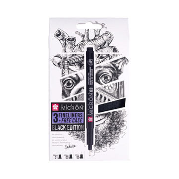 SAKURA PIGMA MICRON BLACK EDITION SET 3 PENNARELLI FINELINER NERI + ASTUCCIO IN OMAGGIO