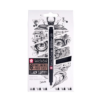 SAKURA PIGMA MICRON BLACK EDITION SET 6 PENNARELLI FINELINER NERI + ASTUCCIO IN OMAGGIO