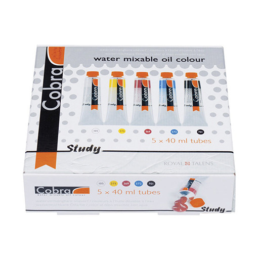 COBRA STUDY PRIMÄRFARBEN-SET 5 WASSERVERMALBARE ÖLFARBE 40 ML TUBEN