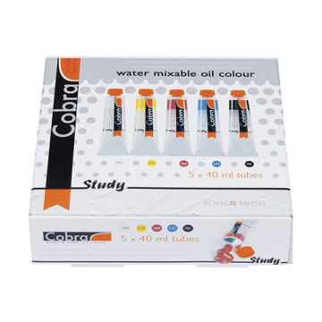 COBRA STUDY WATER BASED OIL PAINT PRIMARY COLOURS SET OF 5 X 40 ML TUBES