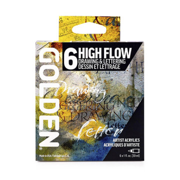 GOLDEN HIGH FLOW DRAWING & LETTERING - SET DISEGNO E CALLIGRAFIA 6 COLORI ACRILICI ALTO FLUSSO