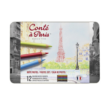 CONTÉ À PARIS SCATOLA METALLO 12 MATITE PASTELLO COLORI ASSORTITI