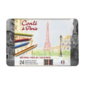 CONTÉ À PARIS SCATOLA METALLO 24 MATITE PASTELLO COLORI ASSORTITI