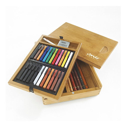 CONTÉ À PARIS SET IM BAMBUSKASTEN BLEISTIFTE + CARRÉS + ZUBEHÖR