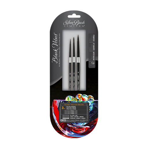 SILVER BRUSH BLACK VELVET SET 3 PINSEL FÜR FEINE LINIEN UND DETAILS SERIE WC-3204S