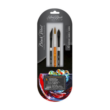 SILVER BRUSH BLACK VELVET SET OF 3 BRUSHES FOR ESSENTIAL STROKES SERIES WC-3206S