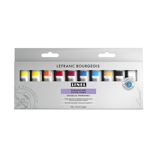 LEFRANC BOURGEOIS LINEL EXTRA FINE GOUACHE - PRIMARY COLOURS DOUBLE SET OF 10 X 14 ML TUBES