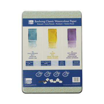 BAOHONG CLASSIC SCATOLA METALLO 20 CARTOLINE PER ACQUERELLO 300 G 100% COTONE