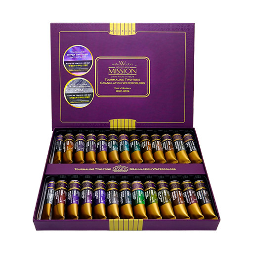 MIJELLO MISSION GOLD CLASS TOURMALINE - GRANULIERENDE 2-TON-AQUARELLFARBE SCHACHTEL 24 X 15 ML TUBEN