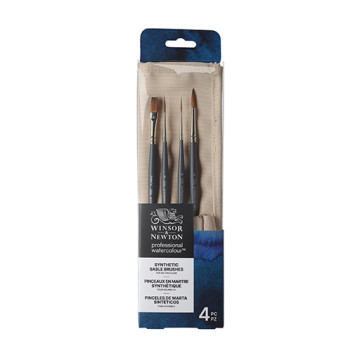 WINSOR & NEWTON SET 4 PENNELLI SINTETICI ASSORTITI PER ACQUERELLO + PORTAPENNELLI