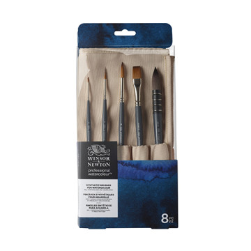 WINSOR & NEWTON SET 8 PINCELES SINTÉTICOS SURTIDOS PARA ACUARELA + PORTAPINCELES