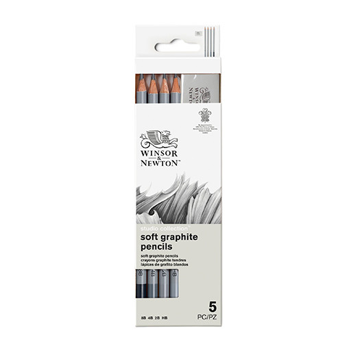WINSOR & NEWTON STUDIO COLLECTION SET OF 4 SOFT GRAPHITE PENCILS + ERASER