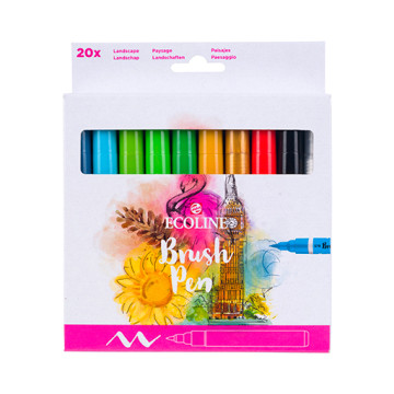 TALENS ECOLINE BRUSH PEN - SET 20 PENNARELLI ACQUERELLO PUNTA A PENNELLO TONALITÀ PAESAGGIO