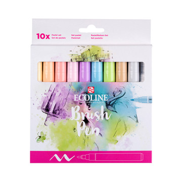 TALENS ECOLINE BRUSH PEN - SET 10 PENNARELLI ACQUERELLO PUNTA A PENNELLO TONALITÀ PASTELLO
