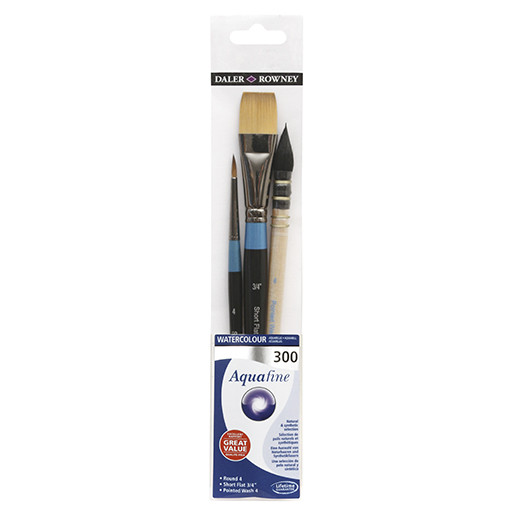 DALER ROWNEY AQUAFINE SET OF 3 BRUSHES SHORT HANDLE SERIES 300