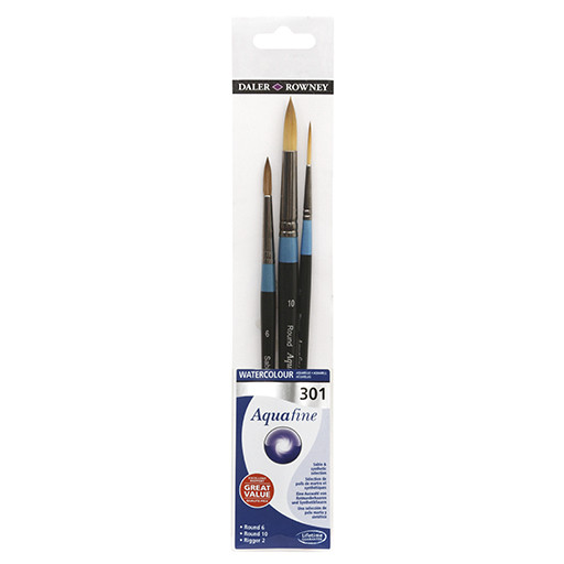 DALER ROWNEY AQUAFINE SET OF 3 BRUSHES SHORT HANDLE SERIES 301