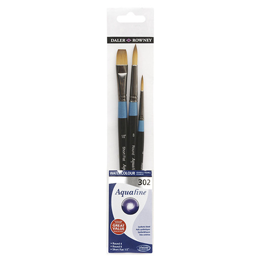 DALER ROWNEY AQUAFINE SET OF 3 BRUSHES SHORT HANDLE SERIES 302