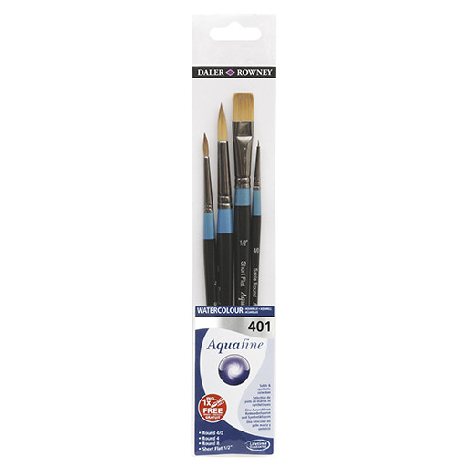 DALER ROWNEY AQUAFINE SET 4 OF BRUSHES SHORT HANDLE SERIES 401