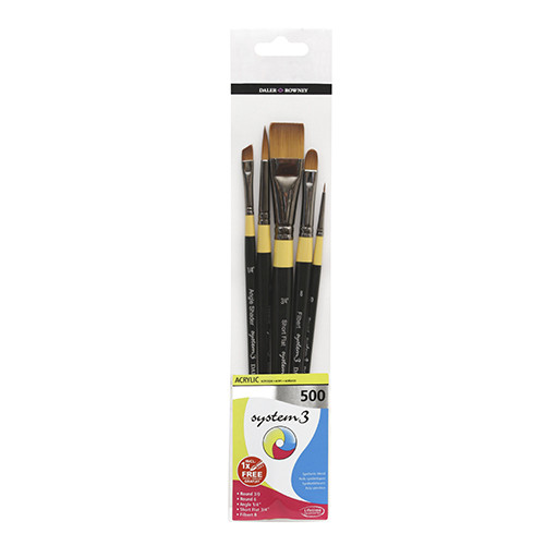 DALER ROWNEY SYSTEM 3 SET OF 5 BRUSHES SHORT HANDLE SERIES 500