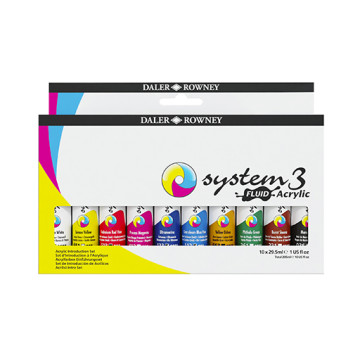 DALER ROWNEY SYSTEM 3 SET INTRODUTTORIO COLORI ACRILICI FLUIDI - 10 COLORI DI BASE
