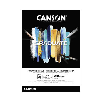 CANSON GRADUATE MIXED MEDIA BLACK BLOCCO MULTITECNICA COLLATO 1 LATO FOGLI NERI 240 G