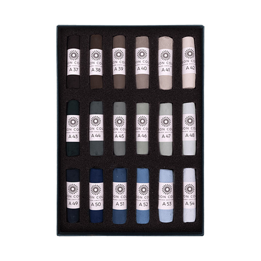 UNISON SOFT PASTELS ZUSATZ-SET FARBEN 37 BIS 54 - KARTONETUI 18 WEICHE PASTELLE