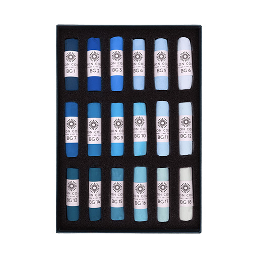 UNISON SOFT PASTELS BLUE GREEN SET - CARDBOARD BOX 18 STICKS