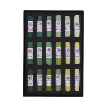 UNISON SOFT PASTELS SET VERDE (COLORI 1 A 18) - SCATOLA CARTONE 18 PASTELLI MORBIDI