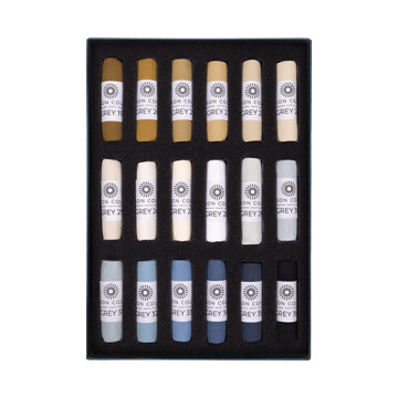 UNISON SOFT PASTELS SET GRIGI (COLORI 19 A 36) - SCATOLA CARTONE 18 PASTELLI MORBIDI