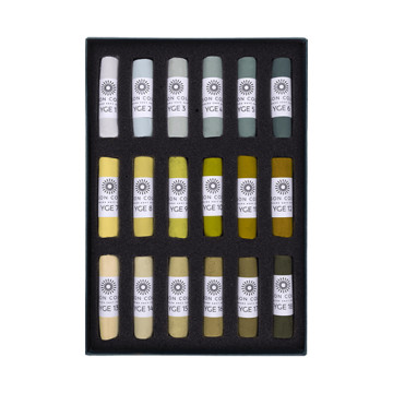 UNISON SOFT PASTELS SET GIALLO VERDE TERRA - SCATOLA CARTONE 18 PASTELLI MORBIDI