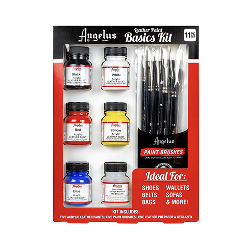 ANGELUS BASICS KIT OF 5 ACRYLIC LEATHER PAINTS + ACCESSORIES