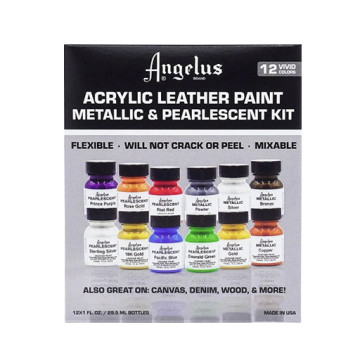 ANGELUS PEARLESCENT & METALLIC KIT - SET 12 COLORI METALLIZZATI E PERLESCENTI PER PELLE