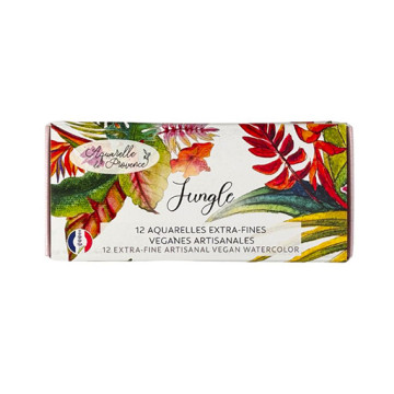 AQUARELLE DE PROVENCE SCATOLA JUNGLE - ACQUERELLI EXTRAFINI VEGANI FATTI A MANO 12 MEZZI GODET