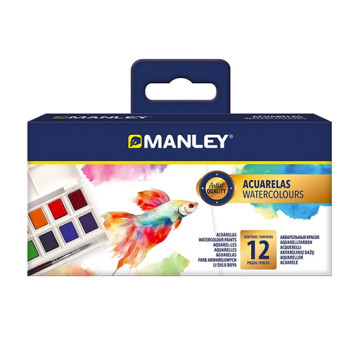 MANLEY ACQUERELLI SCATOLA IN PLASTICA 12 COLORI + PENNELLO