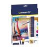 MANLEY GOUACHE PAINT SET OF 12 COLOURS IN 12 ML TUBES + ACCESSORIES