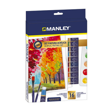 MANLEY SET PITTURA ACRILICA 12 COLORI TUBETTI DA 12 ML + ACCESSORI