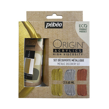 PÉBÉO ORIGIN ACRYLICS SET SCOPERTA COLORI METALLIZZATI 3 TUBETTI 60 ML