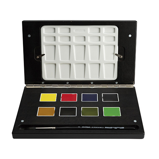 SCHMINCKE AQUARELLE HORADAM COFFRET BOIS 8 GODETS SPÉCIAUX XL + PINCEAU + PALETTE
