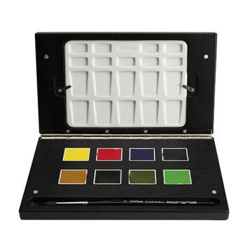 SCHMINCKE HORADAM AQUARELL SCATOLA LEGNO ACQUERELLI 8 GODET XL SPECIALI + PENNELLO + TAVOLOZZA