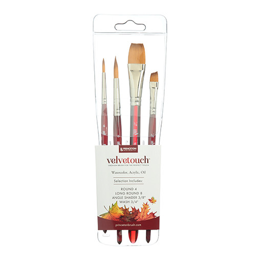PRINCETON VELVETOUCH SET 4 PINCEAUX SYNTHÉTIQUES PROFESSIONNELS MANCHE COURT SÉRIE 3950SET100