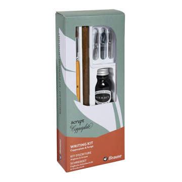 BRAUSE KIT ESCRITURA - PORTAPLUMILLAS + 3 PLUMILLAS + PINCEL + TINTA CHINA JACQUES HERBIN 15 ML