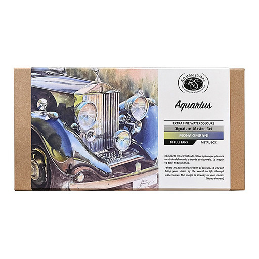 ROMAN SZMAL AQUARIUS SIGNATURE MASTER AQUARELLSET MONA OMRANI - METALLKASTEN 28 GANZE NÄPFCHEN
