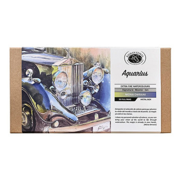 ROMAN SZMAL AQUARIUS SIGNATURE MASTER SET MONA OMRANI - SCATOLA METALLICA ACQUERELLI 28 GODET INTERI
