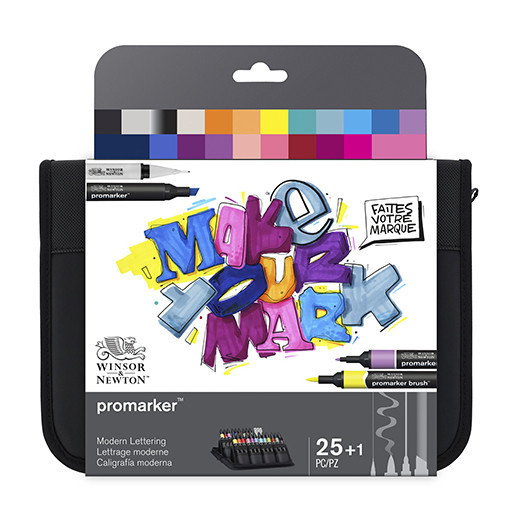 WINSOR & NEWTON PROMARKER MODERN LETTERING SET OF 25 MARKERS + CASE