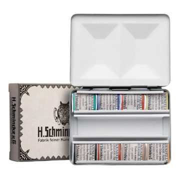 SCHMINCKE HORADAM RETRO WATERCOLOUR METAL BOX SET OF 8 HALF PANS