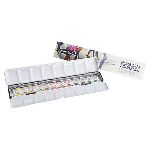 SCHMINCKE HORADAM AQUARELL SET DA VIAGGIO DI HAZEL SOAN SCATOLA METALLO ACQUERELLO 12 MEZZI GODET