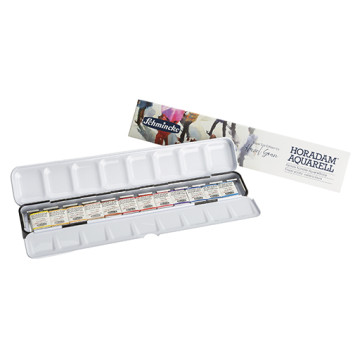 SCHMINCKE HORADAM AQUARELL SET DA VIAGGIO DI HAZEL SOAN SCATOLA METALLO ACQUERELLO 12 MEZZI GODET